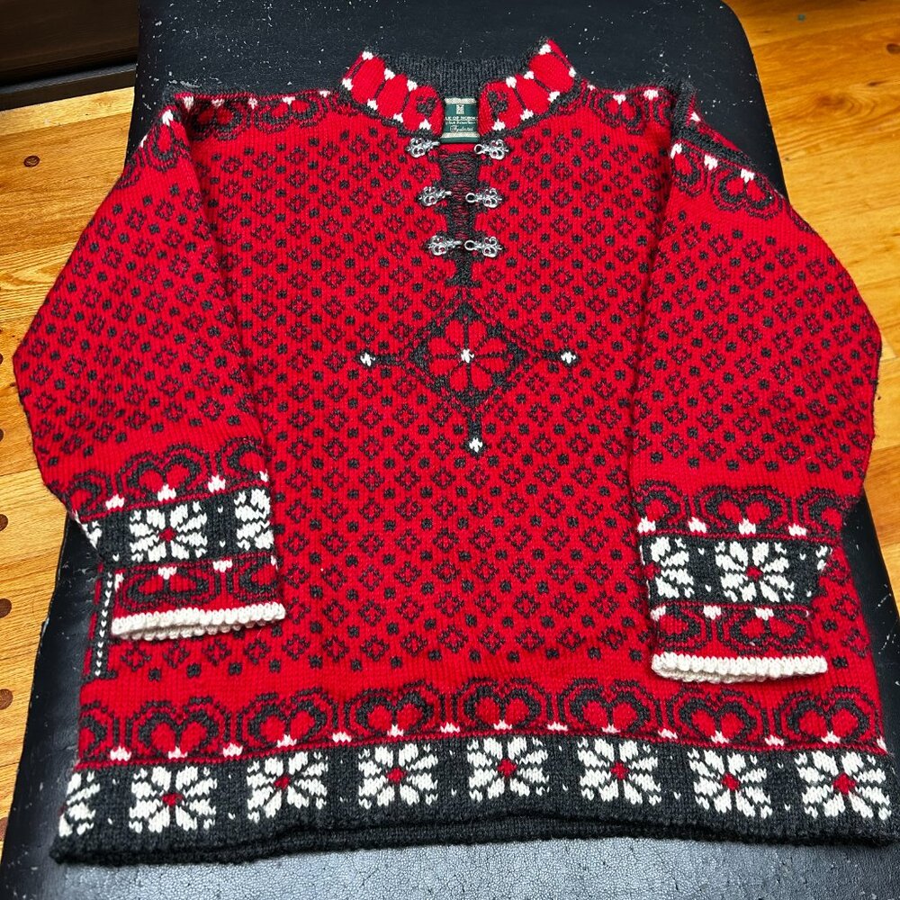 Dale Of Norway Haukeli Pullover Sweater Faire Isle Nordic 100% Wool Red Small - Picture 9 of 15